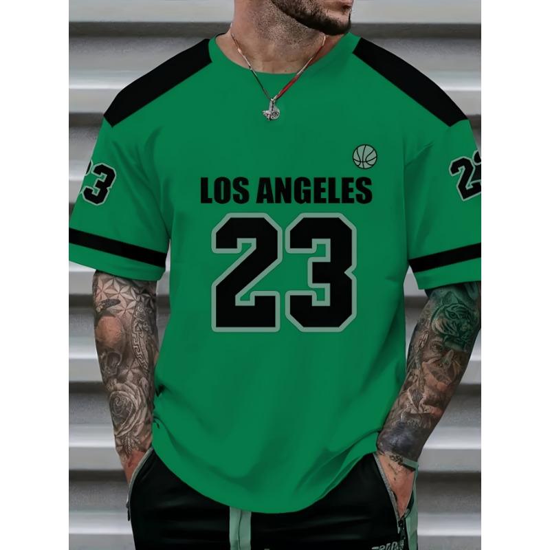 Verano europeo y americano para hombre Los Ángeles estampado de letras a rayas cómodo transpirable cuello redondo