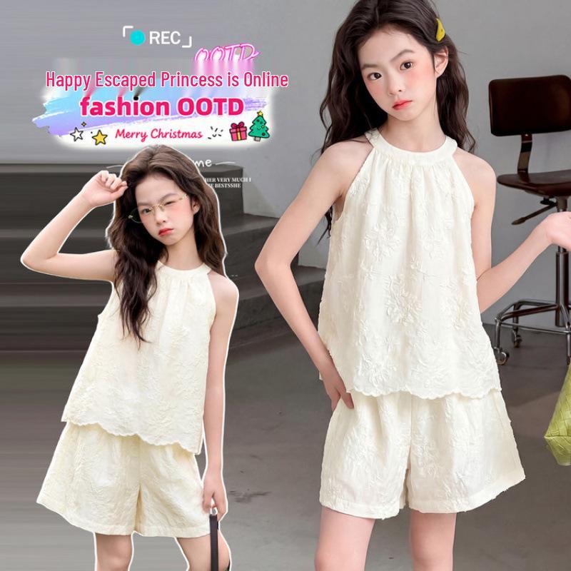 2026 Girls' Princess Style Summer Embroidered Camisole & Shorts Set