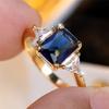 Luxury Crystal Blue Zircon Stone Square Rings For Women Vintage Gold Color Wedding Band Bridal  Engagement Gift