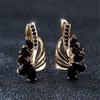 1 Pair Black Zircon Flower Shape Earrings for Women Party Fine Jewelry Luxury Golden Color Fruit Drop Earrings