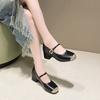Fashion Mary Janes Women's Spring 2025 New Korean Style Slip-On Square Head Thick Heel Medium Heel Buckle Trendy Match Single Shoes