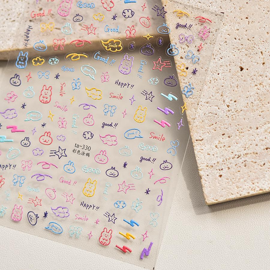 Embossed Color Graffiti Nail Art Sticker Vintage DIY Making Creative Decorative Stickers