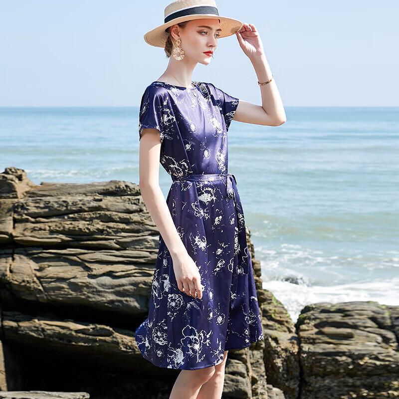 Abito corto a maniche corte in seta di gelso retrò francese XUEXI