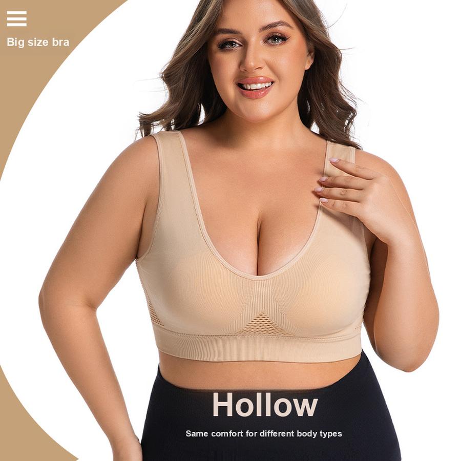 5 Pcs Plus Size Wire-Free Back-Supported Sports Bra for Running and Fitness - Breathable Mesh Cutout
