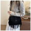 New Retro Suede Faux Leather Saddle Bag for Women Fringe Tassel Crossbody Shoulder Purse Vintage Western Style Handbag