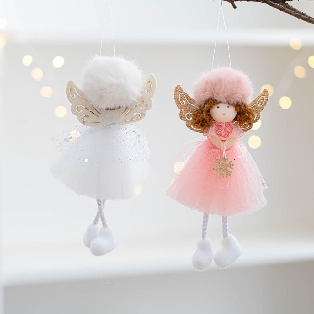 Holiday Christmas Angel Girl Doll Ornament Hanging Pendant with Gauze Wings Plush Material Suitable for Kids Decorations