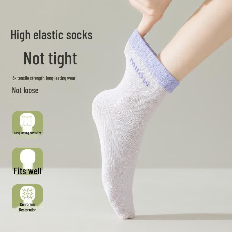 MaoRen Women's Summer Cotton Mid-Calf Socks 5-Pack