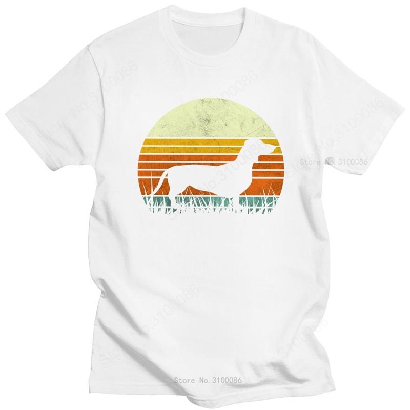 Unique Unisexs Dachshund Tshirt Short Sleeve Cotton Tshirt Leisure 70s Vintage Retro Sunset Dog Tee Shirt Loose Fit Tops Clothing