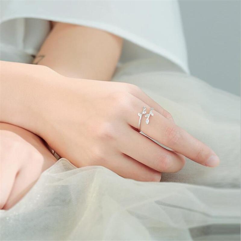 New Arrival Sleek Simple Leaf Korean Stylish Fashionable  Sterling Color Jewelry Temperament Sweet Branches Personality Opening Rings