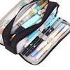 Pencil Pouch With 3 Compartments Large Capacity Double Opening Soft Canvas Dustproof Zipper Pencil