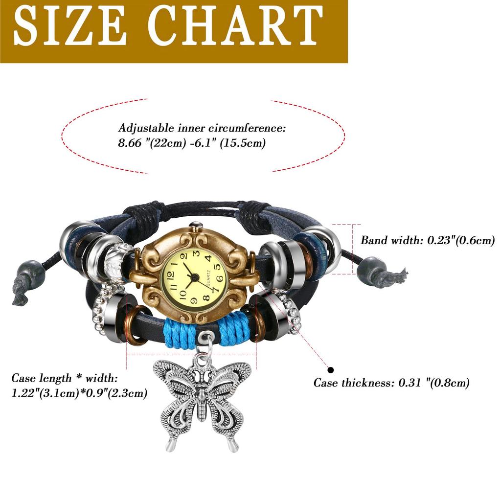 Hodinky Starožitný motýlový náramek Modlitební korálky Pletený kožený opasek Analogový Ležérní doplňky Narozeninový vánoční dárek pro přítelkyni Dámské