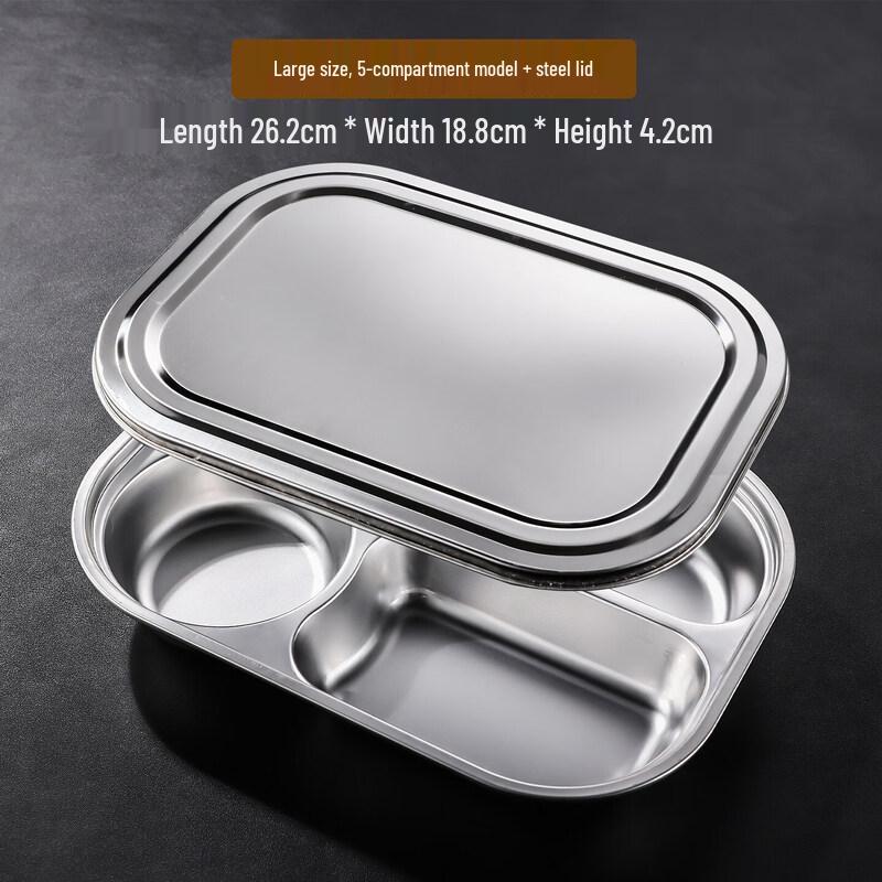 Tian Yajing Food-Grade 304 Stainless Steel 5-Compartment Dinner Plate with Steel Lid