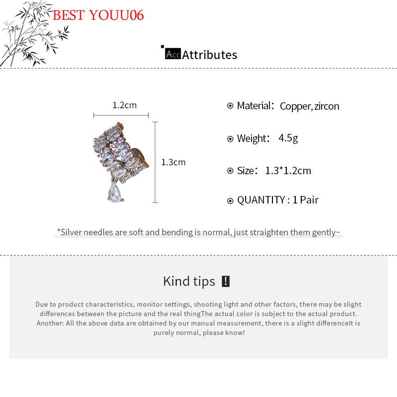 (YOUU06)1Pc Double Layer C-Shaped Crystal Zircon Cuff Earring Rhinestone No Piercing Water Droplet Clip Simple Ear Clip