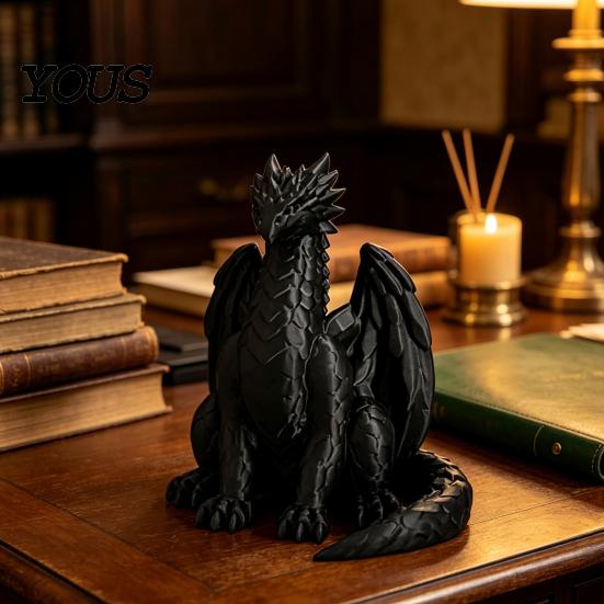 Decorative Collectible Toys 3D Printed Sitting Black Dragon Statue, Fantasy Western Figurine, Exquisite Craft Ornaments Gothic Decor Ornament