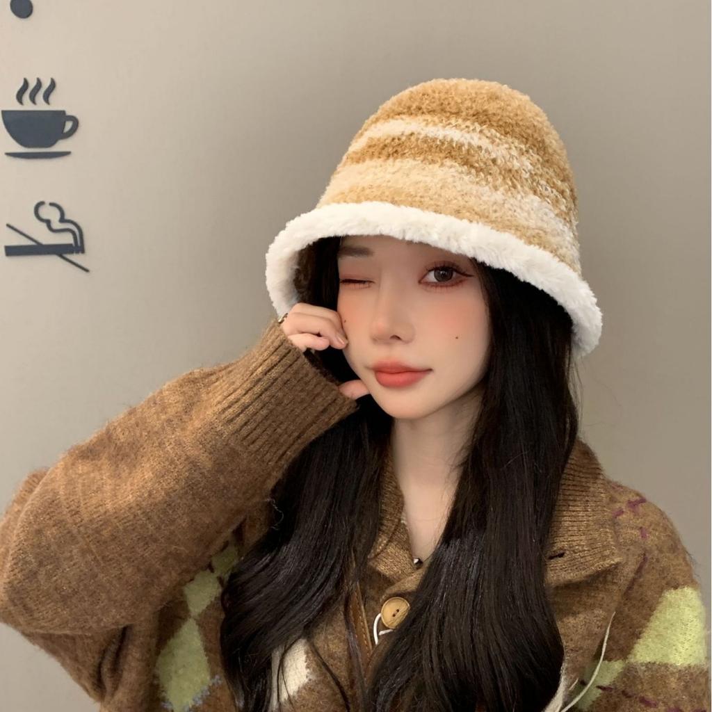 Autumn and Winter Face Showing Japanese Style Wool Bucket Hat Knitted Warm Fisherman Hat Outdoor Leisure