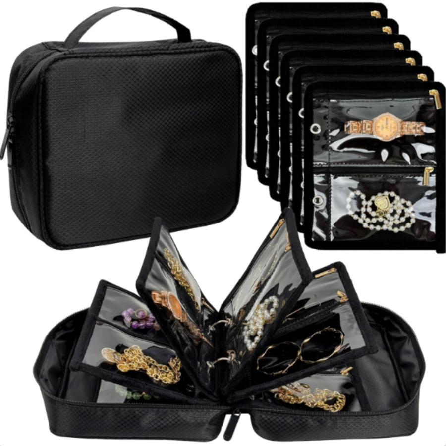 

Foldable Jewelry Storage Organizer Bag Travel Jewelry Case Transparent Pouches for Necklaces, Bracelets Rings Watches Travel Use