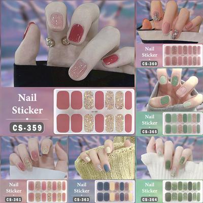 Lampe sans cuisson Wraps pour ongles imperméables Autocollants pour ongles couverture complète Couleur unie 14 Ongles/Set Patch Aspect Nail Art Multicolore