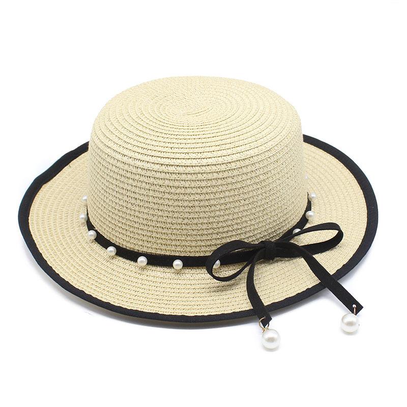 Perlenarmband Strohhut Damen Französisch Retro Kleiner Frischer Hut Britisch Weiß Flache Kappe Zylinder Trendig Ins Sommer