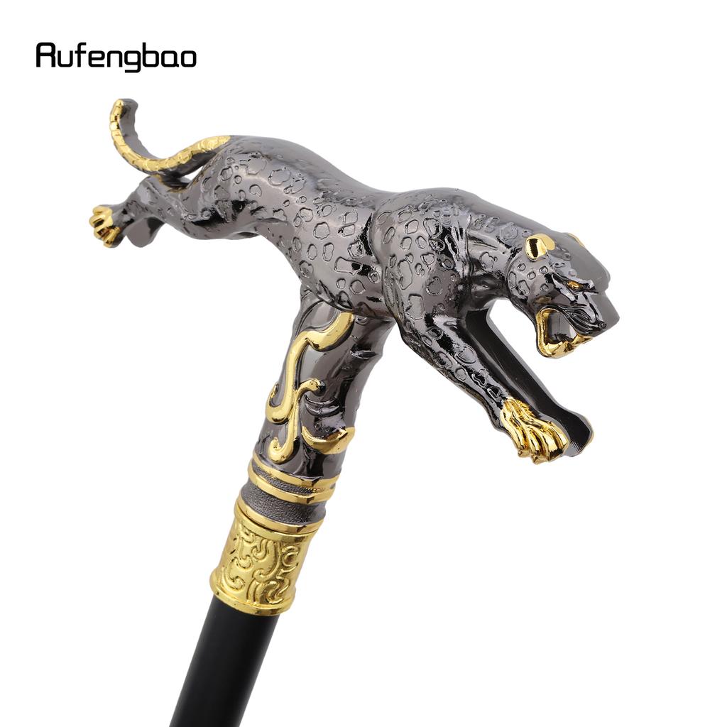 Gold-Schwarz Laufender Leopard mit Schwanz Gehstock Dekorativ Cosplay Party Modischer Stock Halloween Krummstab Stock 94cm