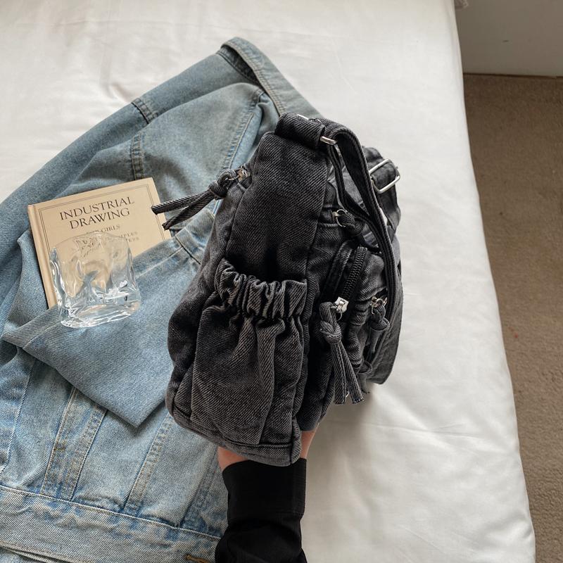 Women Crossbody Bag Vintage Shoulder Bag Multi-Layer Pocket Denim Bag