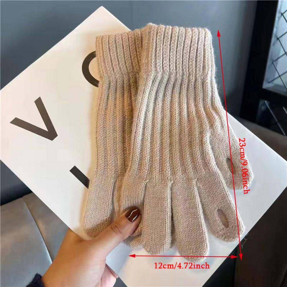Windproof Full Finger Gloves Solid Color Cycling Mittens Winter Women's Knitted Gloves