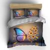 Butterfly Sunflower Art Decor Set Bedding Set with 1 Duvet Cover 2 Pillowcases Single Double King Queen, Gift