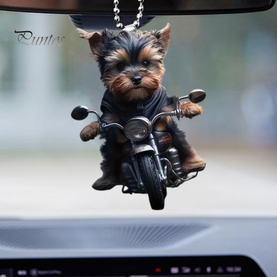Akrylátový prívesok do auta Šteniatko jazdí na motocykli Závesný prívesok so šnúrkou na uchytenie Ľahký ornament na spätné zrkadlo Prívesok so zvieratkom Interiér auta
