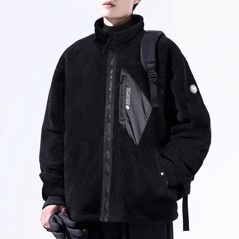 Li-Ning Badfive Basketball Series Warm Sherpa Fleece Loose Knit High Collar Plus Velvet Jacket Unisex Outerwear Black AFDR729-4