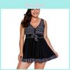 Eleganter Damen Mode Übergröße V-Ausschnitt Rockiger Print Vorderer Tankini Badeanzug