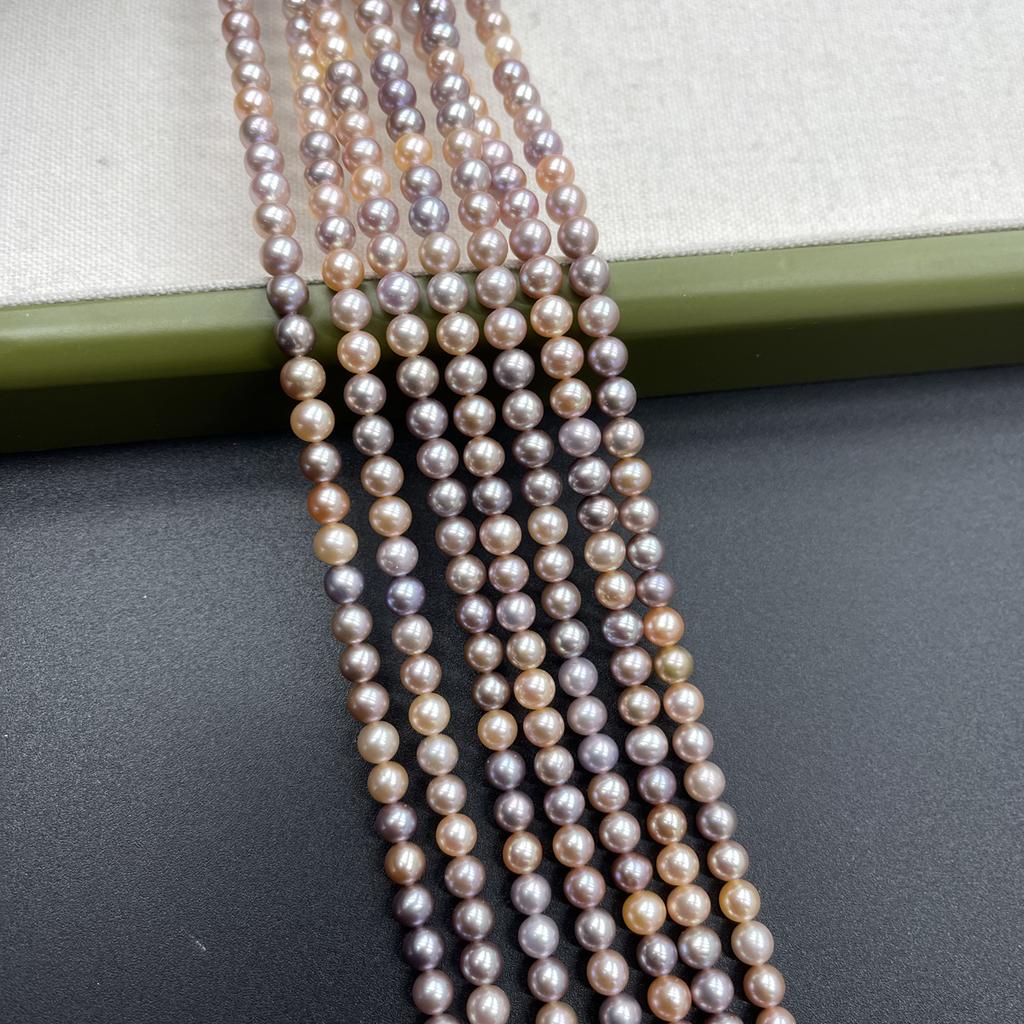 1String, Multi-colored Natural Freshwater Pearls, Boho Handmade Round Pearl Beads for Jewelry Making DIY Crafts (Beads 5-6mm, Length 36cm)