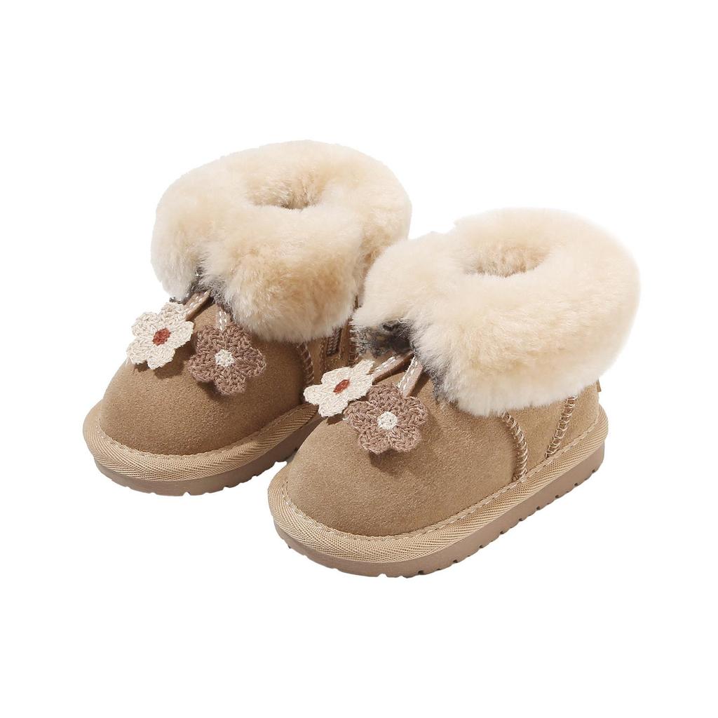 Toddler Girls' Plush Outdoor Leather Boots with Velvet Lining - Winter 2025