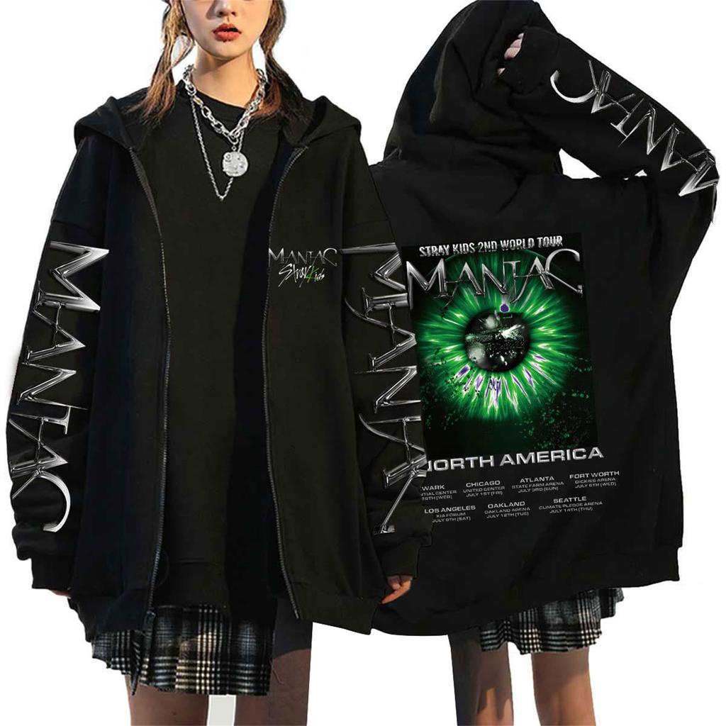 Damen Casual Mode Bedrucktes Langarm-Kapuzensweatshirt mit Reißverschluss