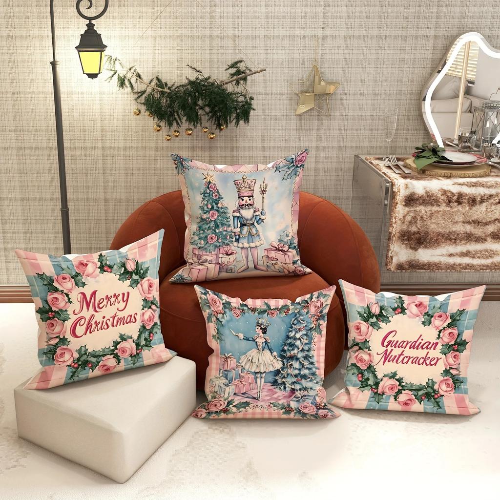 Christmas decoration pillowcase Merry Christmas Nutcracker princess garland pattern design suitable for home sofa cushion cover
