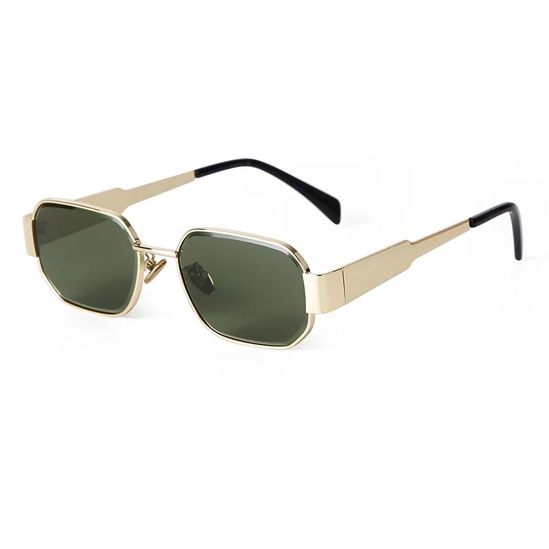 Retro Gold Metal Punk Square Sunglasses for Women Men  Brand Designer Fashion Classic Green Lens Rectangle Sun Glasses UV400