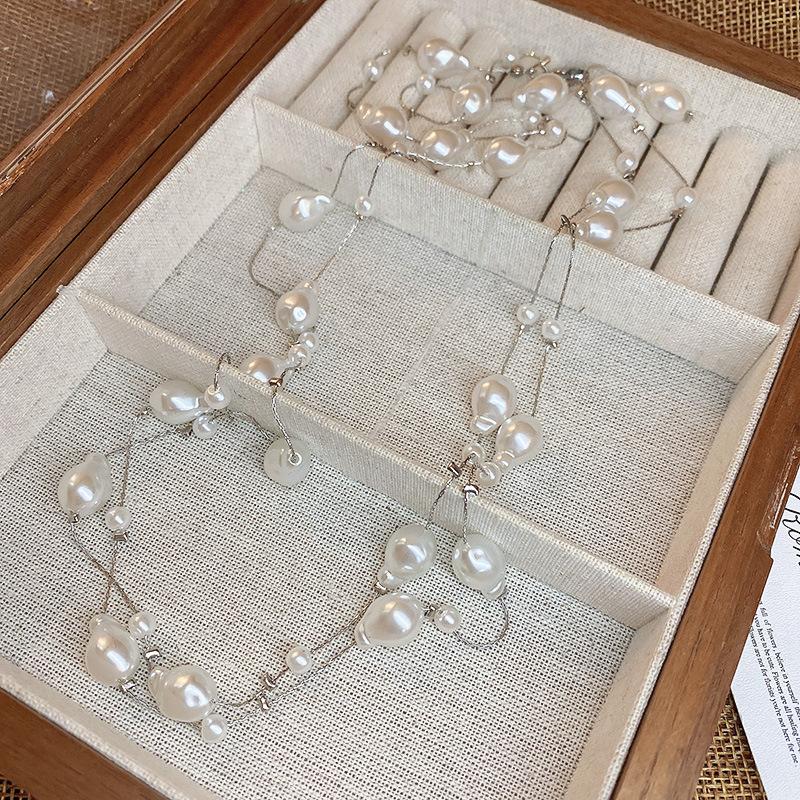 Exaggerated long pearl sweater necklace niche high-end multi-layer stacked collarbone chain necklace