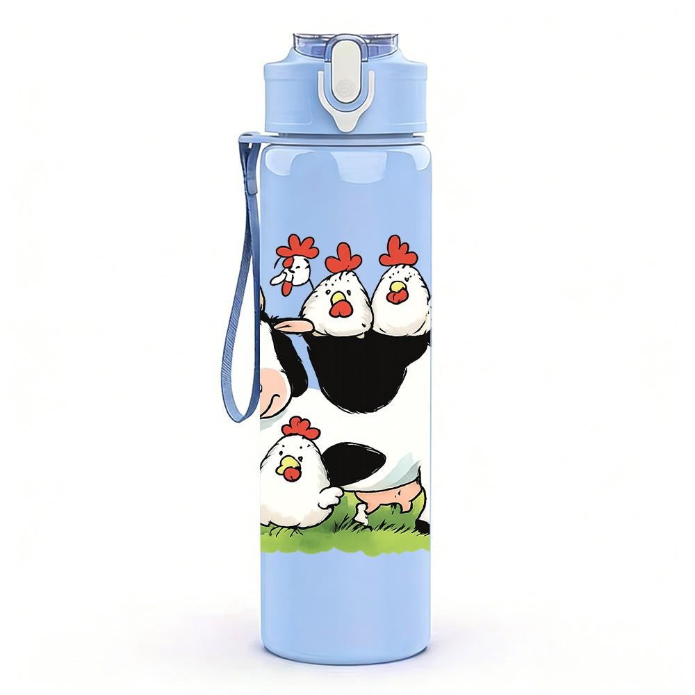 1PC Baby Cow Farm Pattern 750ml Color Plastic Sports Water Bottle Leakproof Flip Straw Lid Suitable for Sports Office Home Use