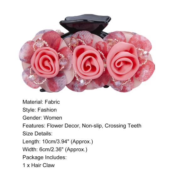 Non-slip Crossing Teeth Women Hair Claw Flower Beads Decor Bow Bath Hair Claw Styling Tool