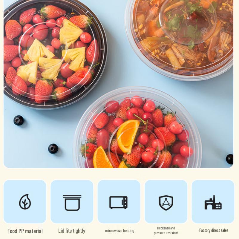 2500ml Round Disposable Plastic Food Containers with Flat Lids