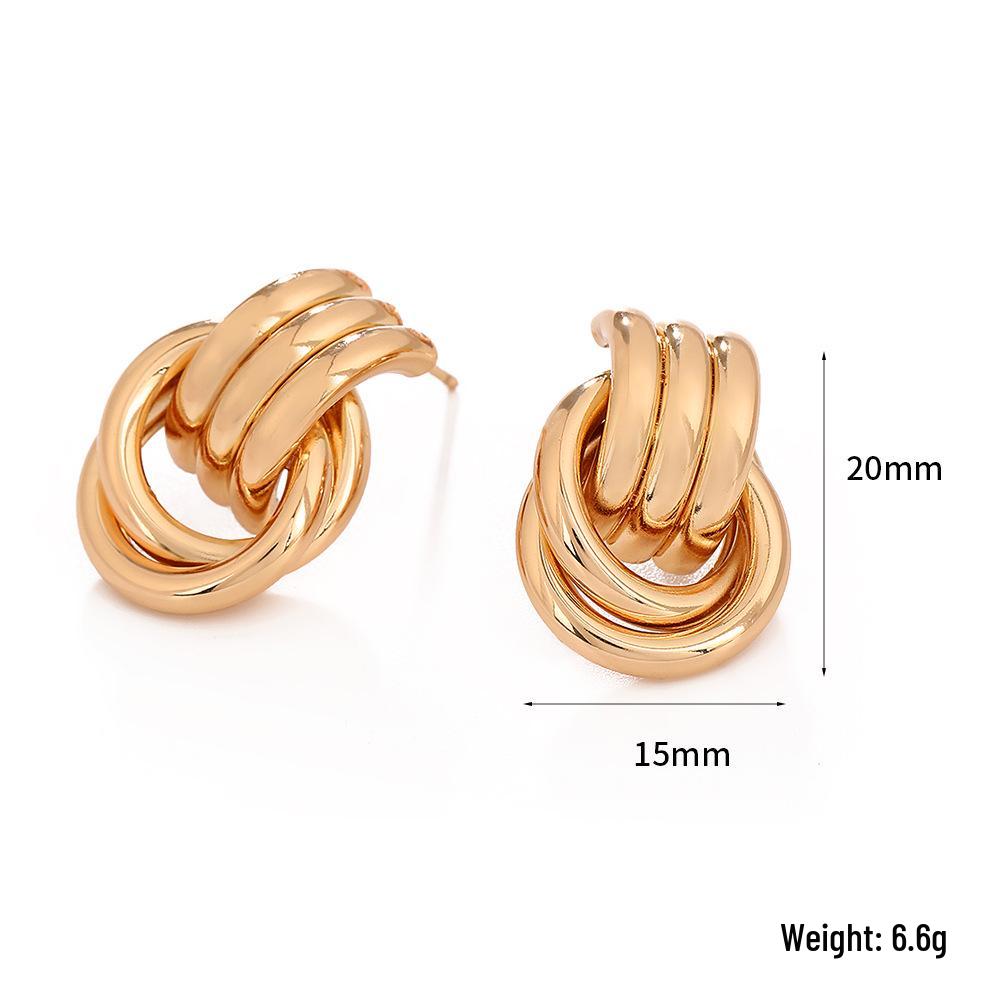 Gold-Tone Geometric Twist Earrings: Fashionable and Versatile Multi-Layer Braided Earrings for Women.