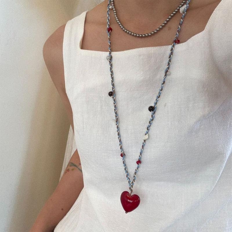 Simple Cord Necklace With Heart Pendant Clear Resin Adjustable Design For Various Occasions Romance Gift