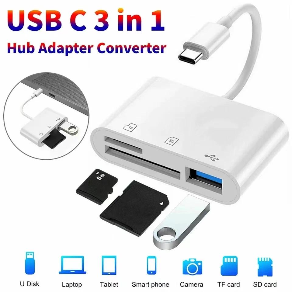 3 In 1 Adapter Type C TF CF SD Memory Card Reader Recorder Compact Flash USB C For Pro Huawei Macbook Device