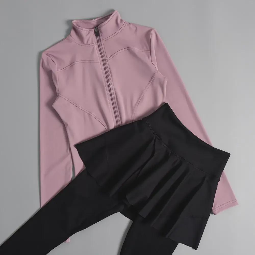 Women's Slim Fit Long Sleeve Sports Suit - Autumn/Winter Gym & Yoga Wear with Round Neck Jacket