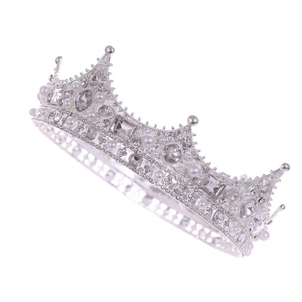 Pearl Bridal Tiara Crown Rhinestone Pageant Prom Headpiece Vintage Baroque Crown Prom Party