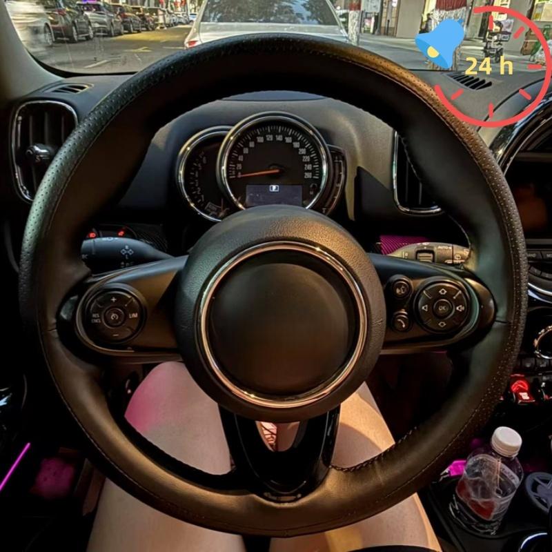 

Hand-stitched Steering Wheel Cover Made Of Anti-slip Leather For MINI JCW F56 Clubman Convertible Countryman 2014- Black Thread
