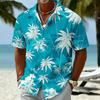 Men's Spring Summer Casual Shirt, Turquoise Palm Leaf Print Tops for Daily Street Holiday Beach Dating & Leisure Outfit