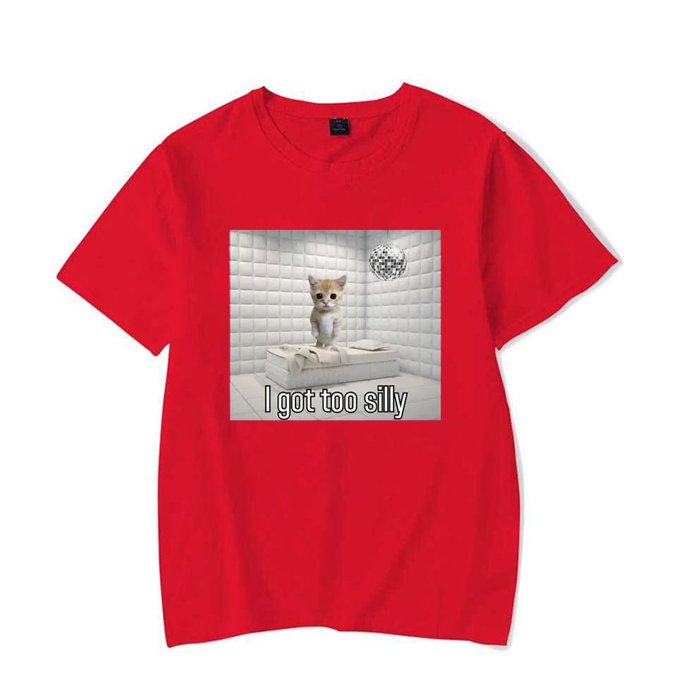 

Футболка с мемом «I Got Too Silly» с надписью «Плачущий кот», мужская и женская, модная, с коротким рукавом, летняя, спортивная, повседневная, свободного покроя, уличная одежда S