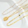 3 Pcs Minimalist Coin Pendant Necklace Set for Women Elegant Gold Color Jesus Print Design Multilayer Pearl Bead Chain Necklace