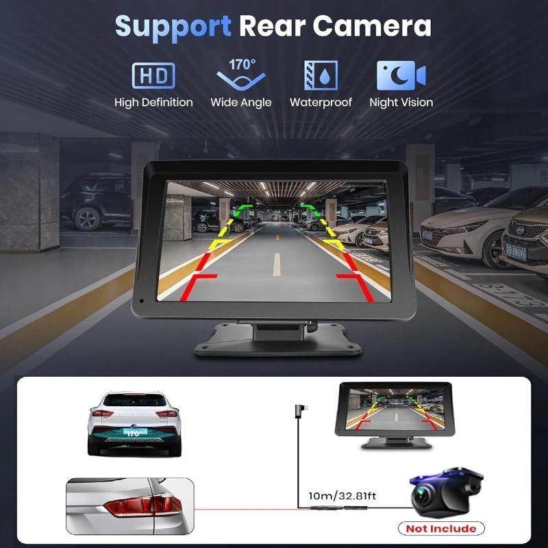 7"Portable Wireless Carplay Android Auto Screen HD Car Radio Multimedia Video Player Rear Reversing Camera DVR
