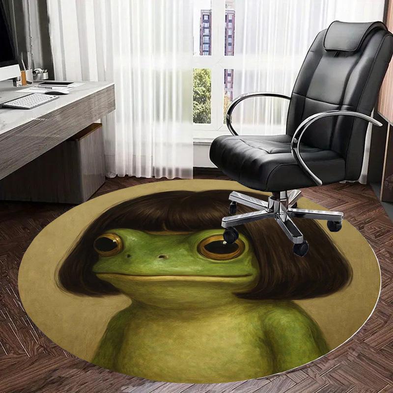 1pc Frog with Human Haircut Round Carpet, Made of Polyester,Perfect for Decorating Office Chairs, Living Rooms,Vibrant Decorative Rug