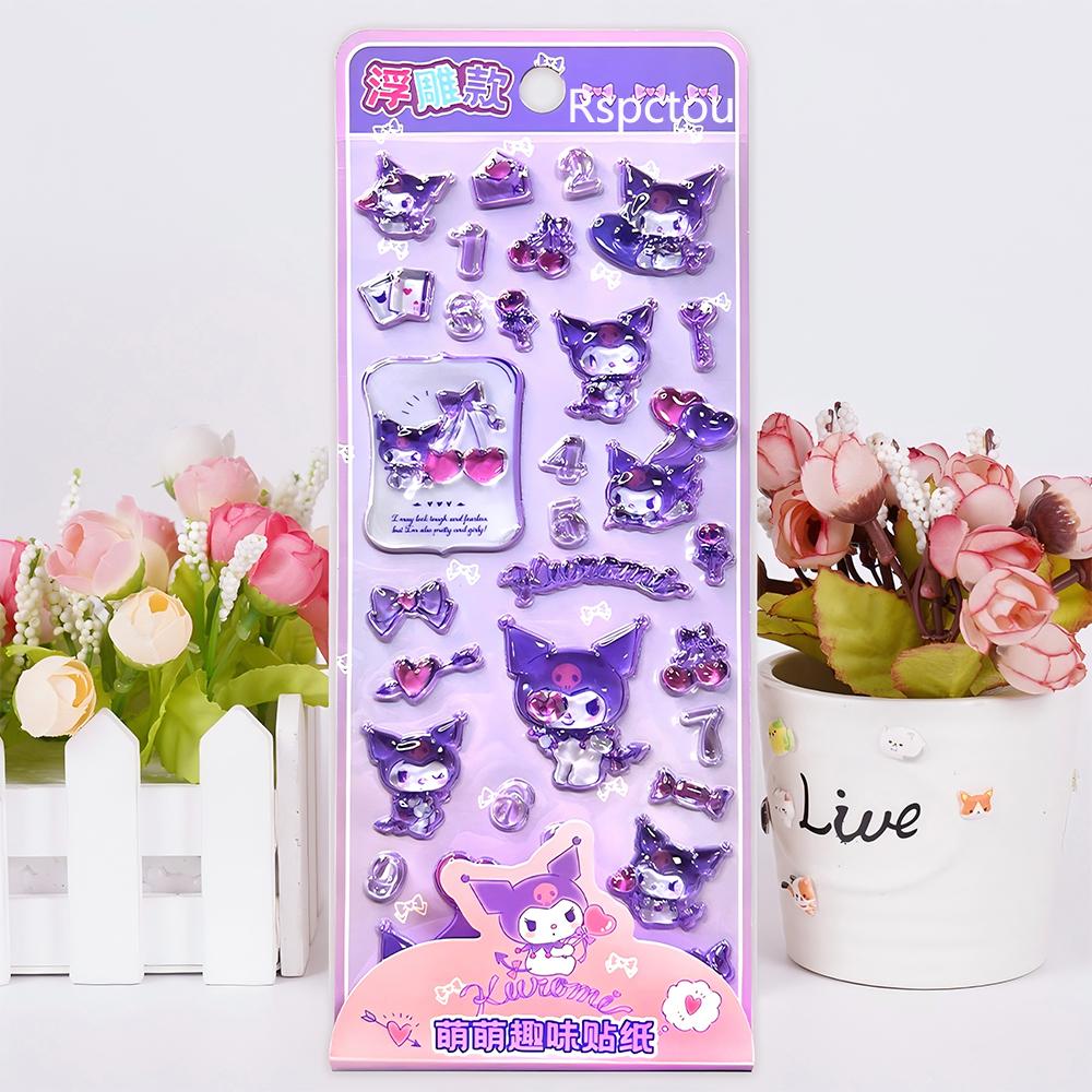 4Pcs Sanrio Anime 3D Crystal Relief Stickers Cute Kuromi My Melody Pochacco Cartoon Decal Phone Laptop Fridge Kawaii Sticker Toy